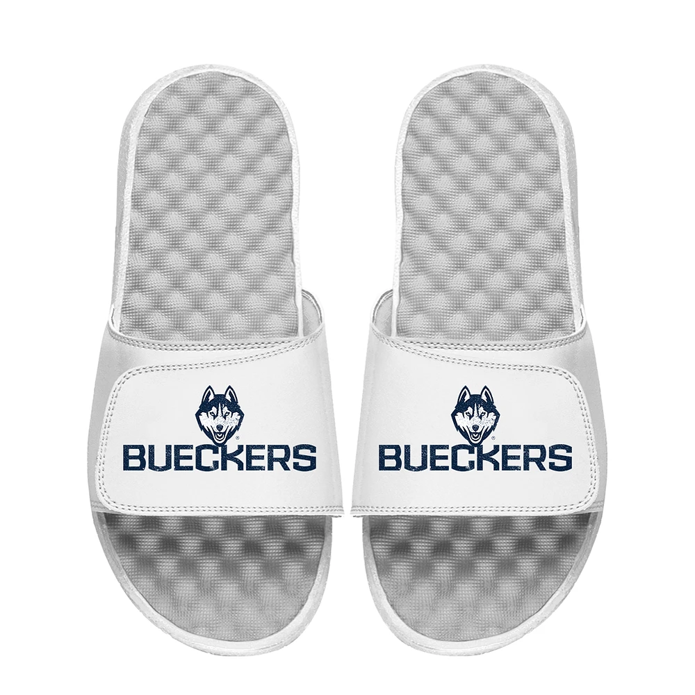 Youth ISlide Paige Bueckers White UConn Huskies NIL Distressed Stack Slide Sandals