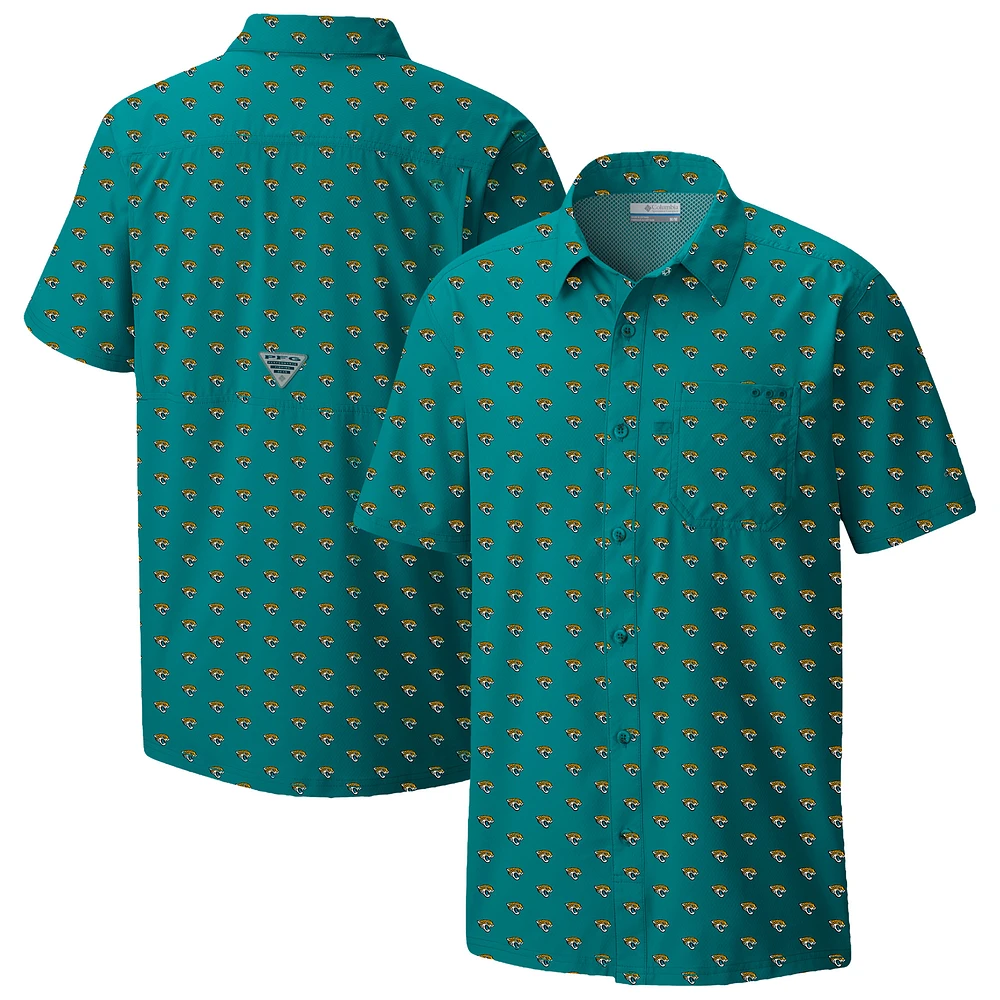 Men's Columbia Teal Jacksonville Jaguars Super Slack Tide Omni-Wick Micro Print Button-Up Shirt