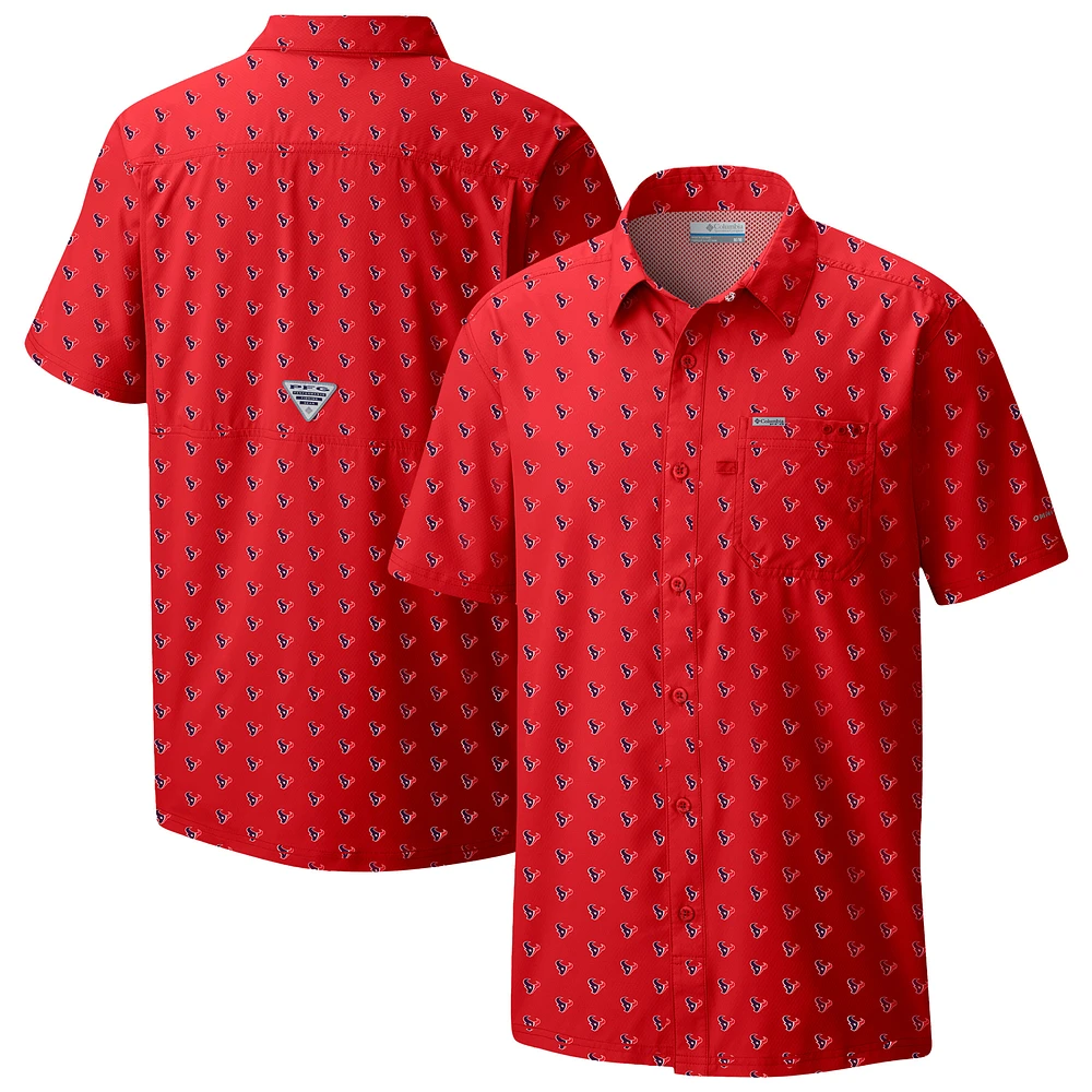 Men's Columbia Red Houston Texans Super Slack Tide Omni-Wick Micro Print Button-Up Shirt