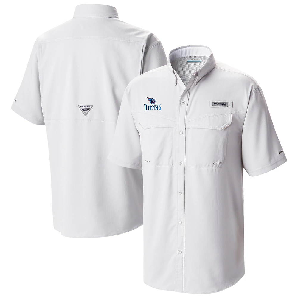 Men's Columbia White Tennessee Titans Low Drag Offshore Omni-Wick Button-Up Shirt