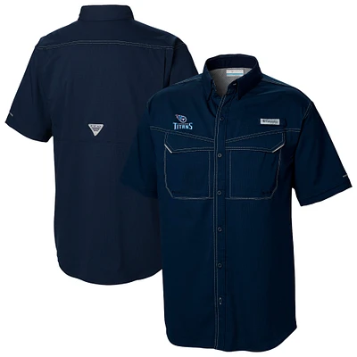 Men's Columbia Navy Tennessee Titans Low Drag Offshore Omni-Wick Button-Up Shirt