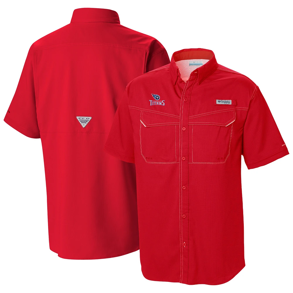 Men's Columbia Red Tennessee Titans Low Drag Offshore Omni-Wick Button-Up Shirt