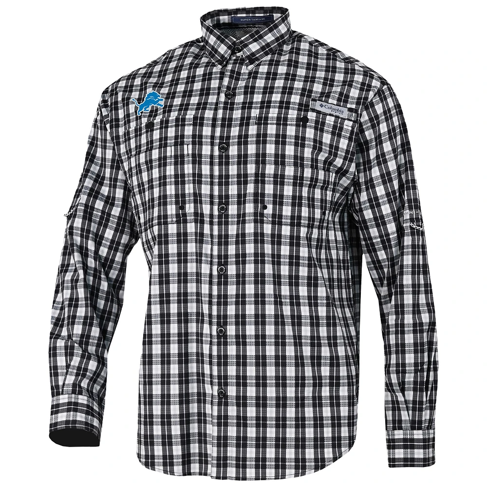 Men's Columbia Black Detroit Lions Super Slack Tide Long Sleeve Button-Up