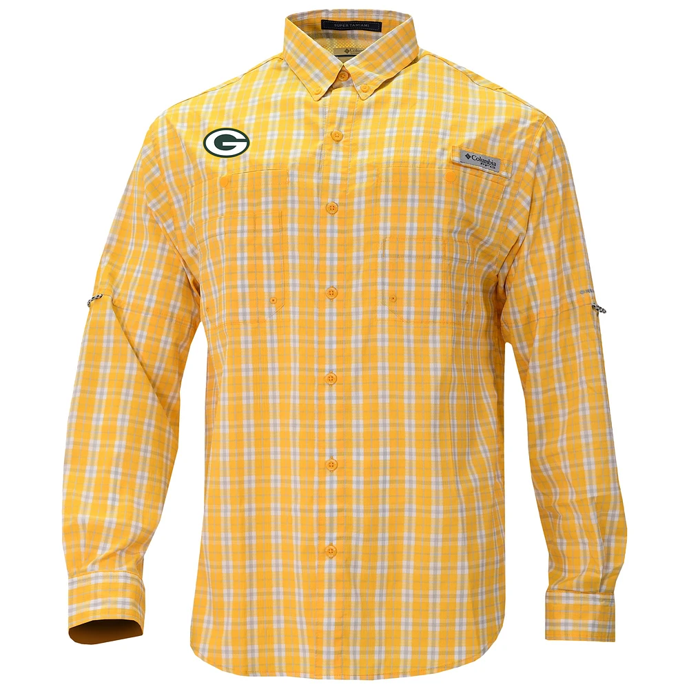 Men's Columbia Gold Green Bay Packers Super Slack Tide Long Sleeve Button-Up