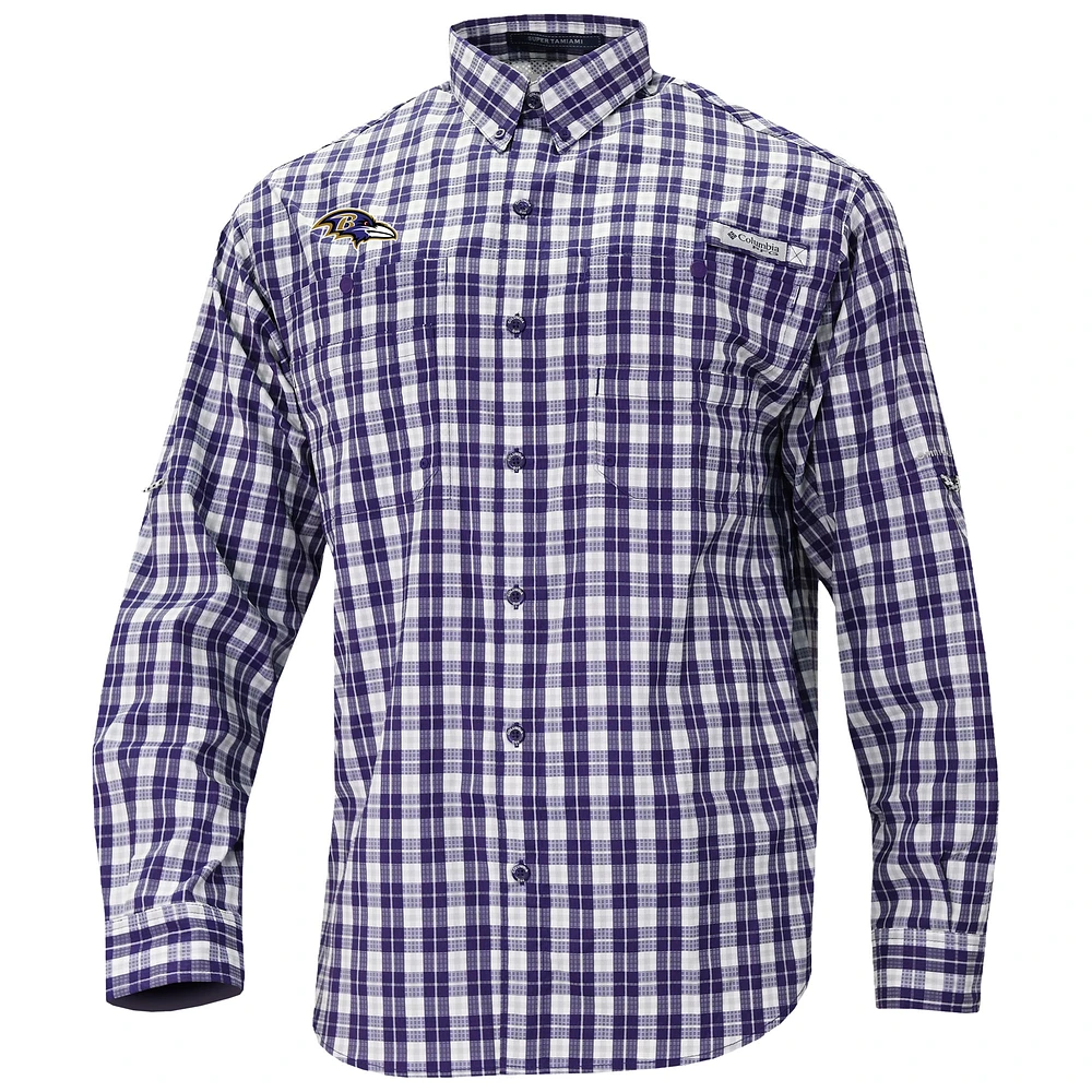 Men's Columbia Purple Baltimore Ravens Super Slack Tide Long Sleeve Button-Up