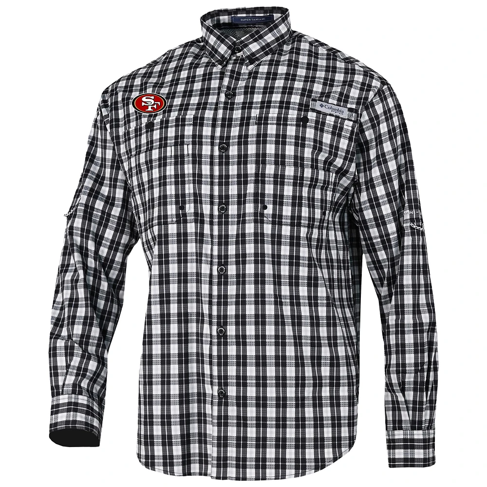 Men's Columbia Black San Francisco 49ers Super Slack Tide Long Sleeve Button-Up