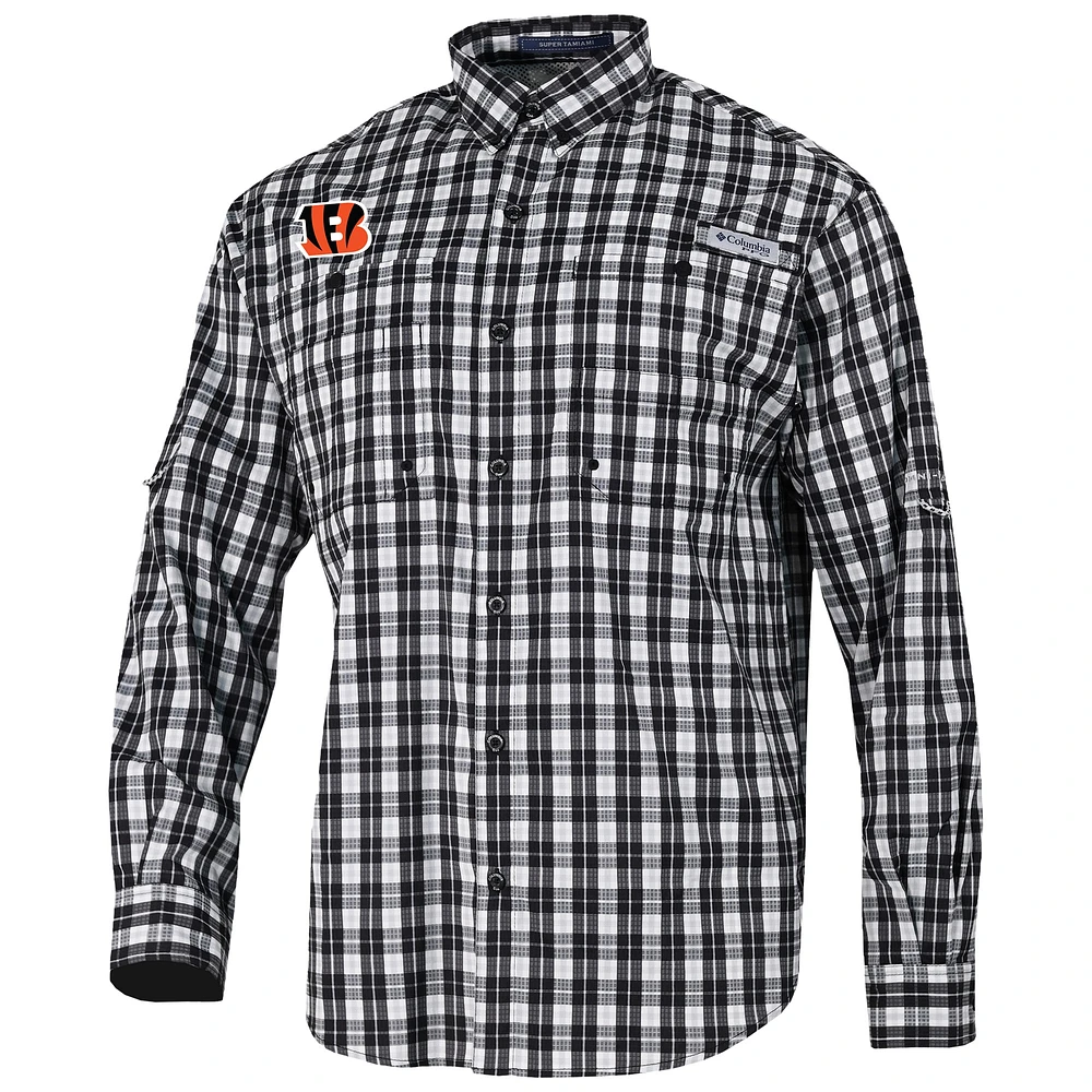 Men's Columbia Black Cincinnati Bengals Super Slack Tide Long Sleeve Button-Up