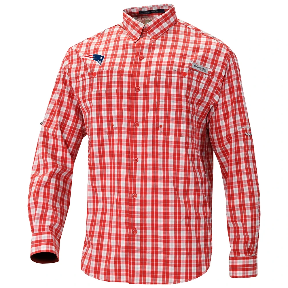 Men's Columbia Red New England Patriots Super Slack Tide Long Sleeve Button-Up