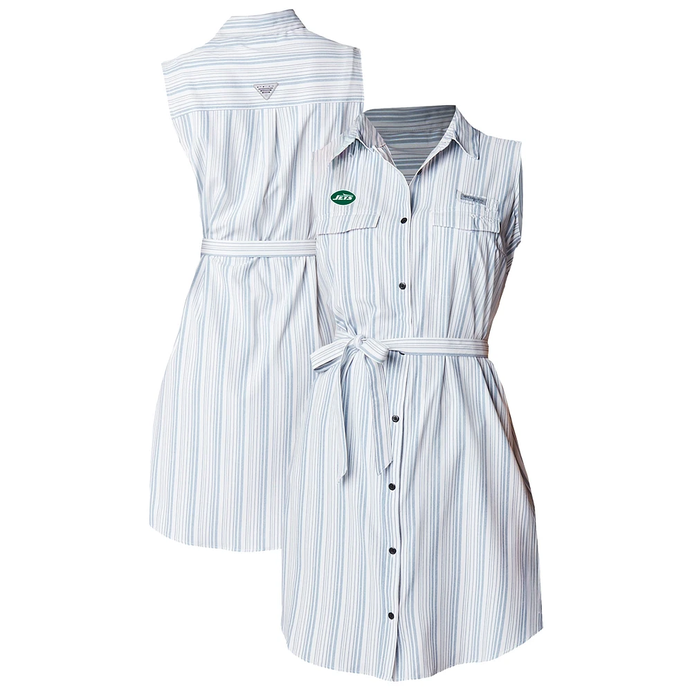 Women's Columbia White New York Jets PFG Sun Drifter Woven Dress