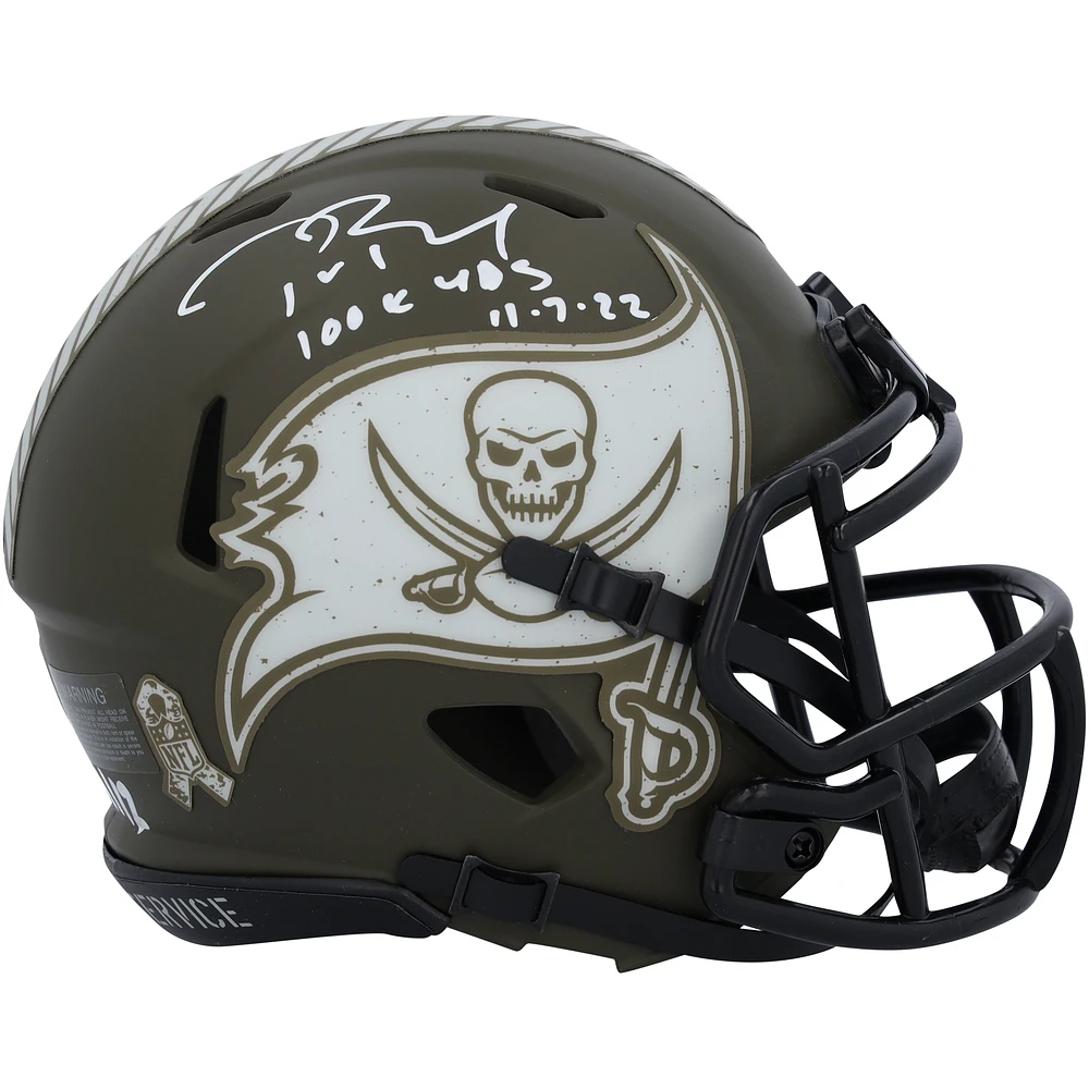 Tom Brady Tampa Bay Buccaneers Autographed Riddell Salute to Service Speed Mini Helmet with "100k YDS 11-7-22" Inscription - Limited Edition of 12