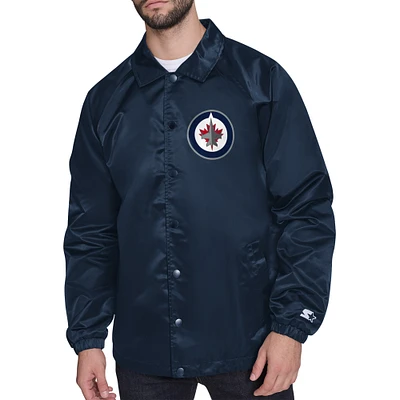 Men's Starter Navy Winnipeg Jets Printed Logo Coaches Full-Snap Jacket