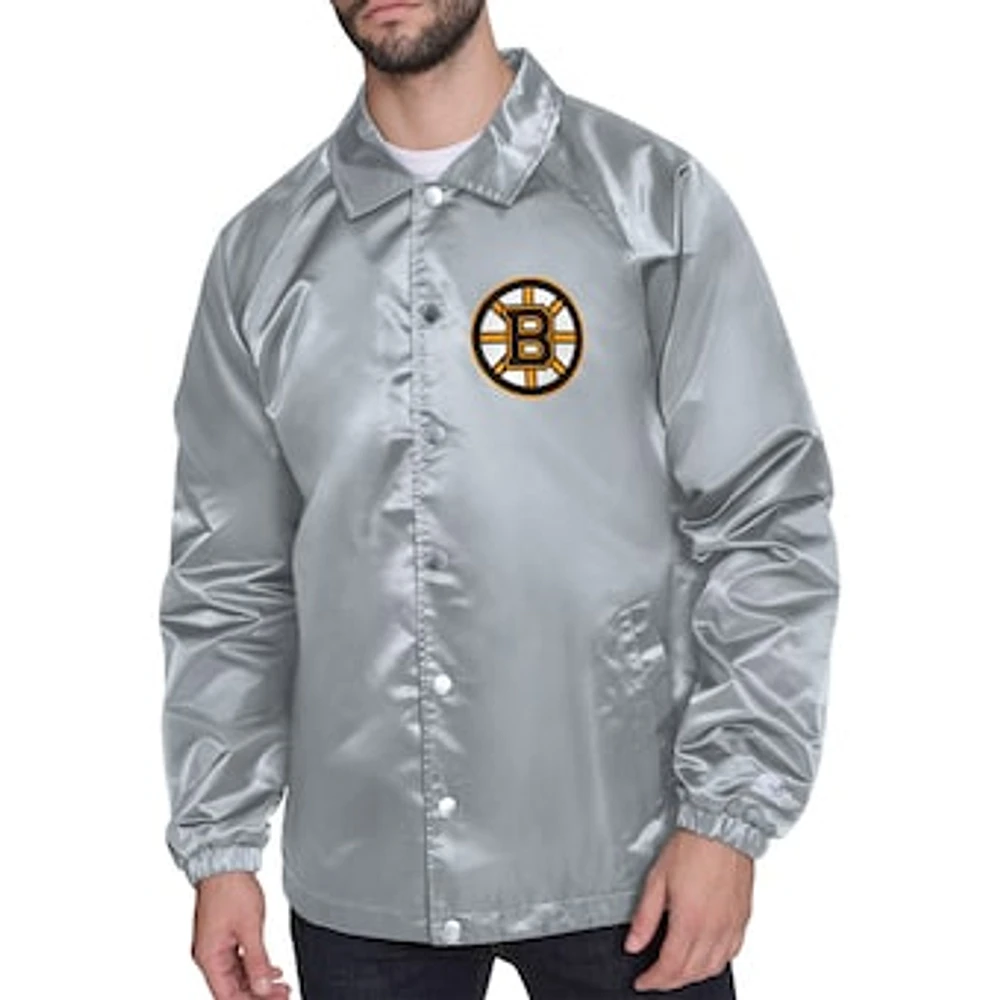 Men's Starter Boston Bruins Printed Logo Coaches Full-Snap Jacket