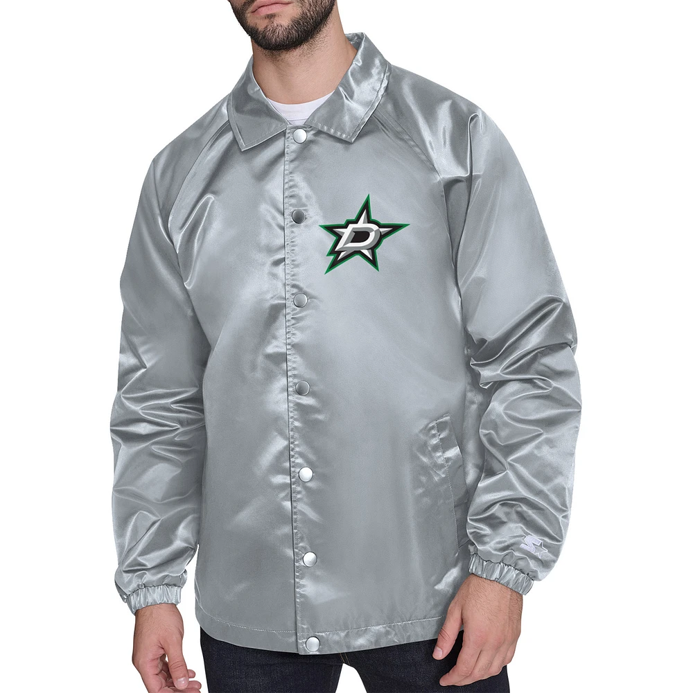 Men's Starter Gray Dallas Stars Printed Logo Coaches Full-Snap Jacket