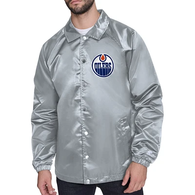 Men's Starter Gray Edmonton Oilers Printed Logo Coaches Full-Snap Jacket