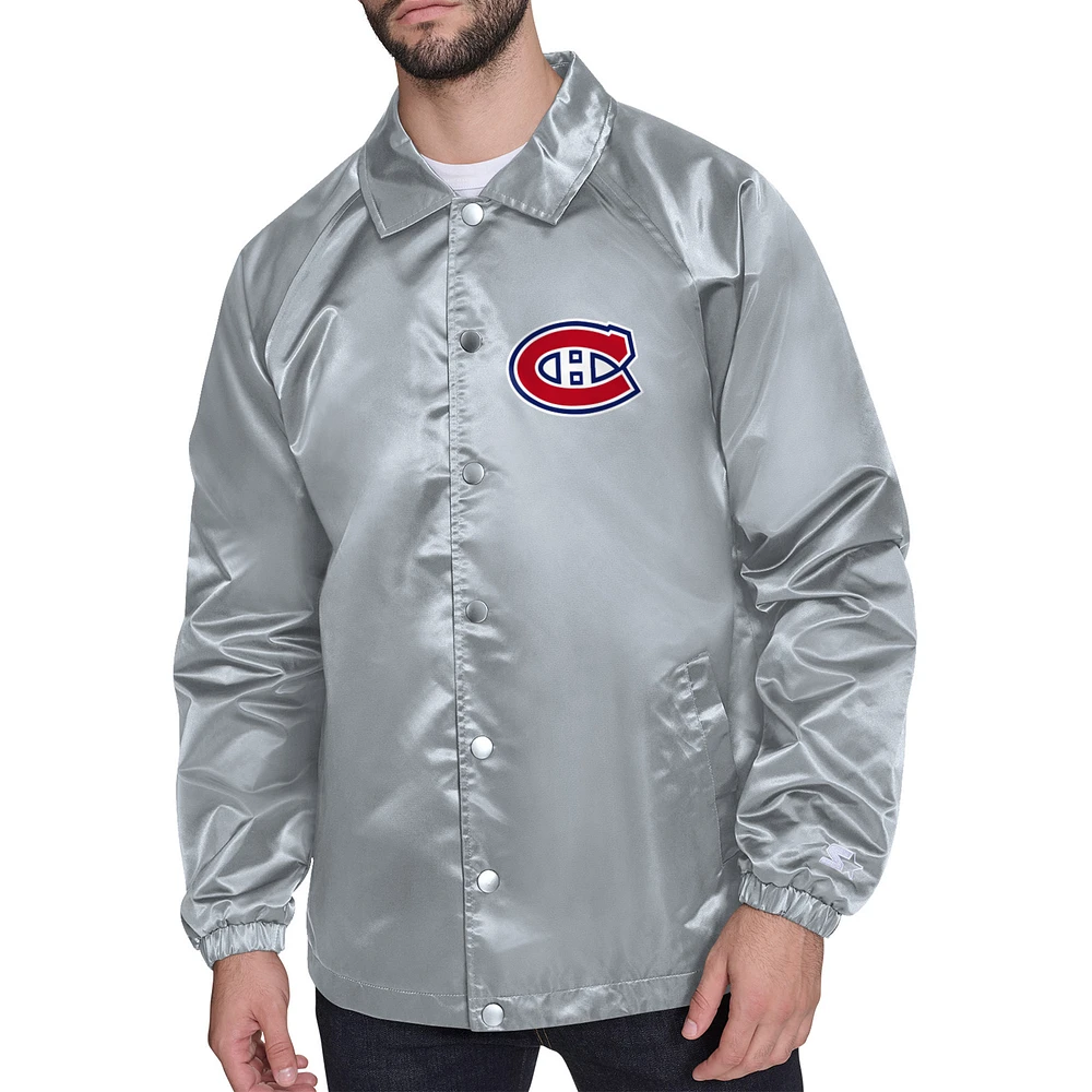 Men's Starter Gray Montreal Canadiens Printed Logo Coaches Full-Snap Jacket