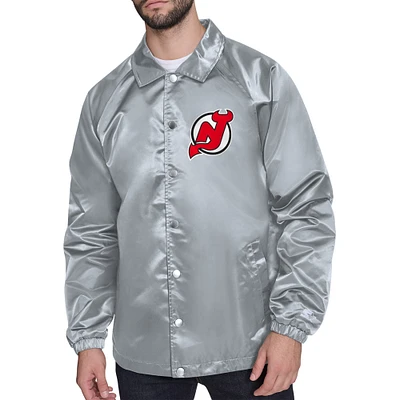 Men's Starter Gray New Jersey Devils Printed Logo Coaches Full-Snap Jacket