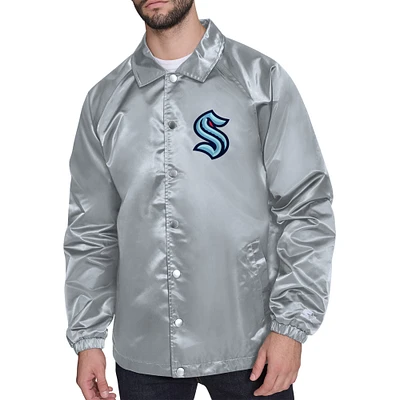 Men's Starter Gray Seattle Kraken Printed Logo Coaches Full-Snap Jacket