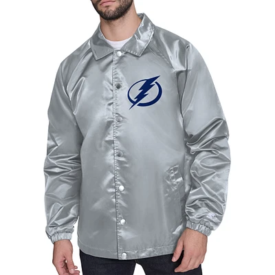 Men's Starter Gray Tampa Bay Lightning Printed Logo Coaches Full-Snap Jacket