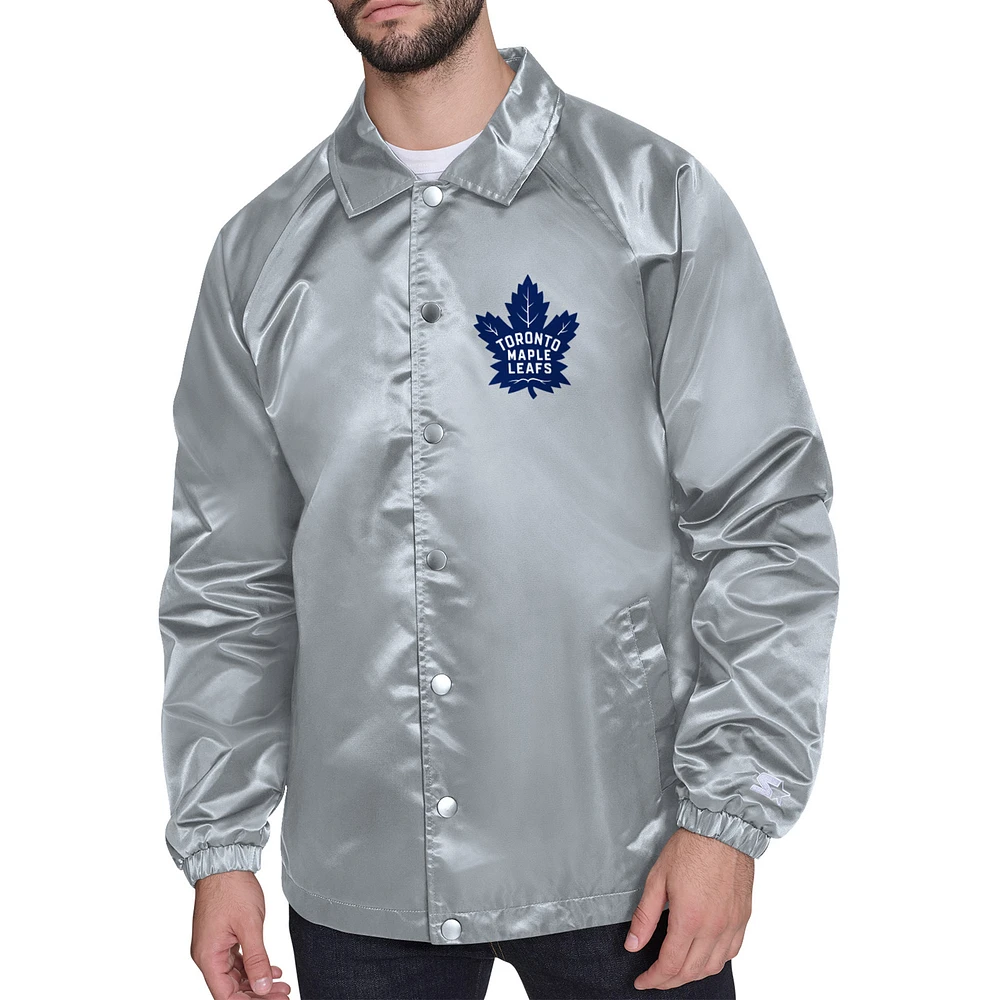 Men's Starter Gray Toronto Maple Leafs Printed Logo Coaches Full-Snap Jacket