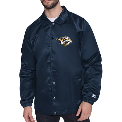 Men's Starter Navy Nashville Predators Printed Logo Coaches Full-Snap Jacket