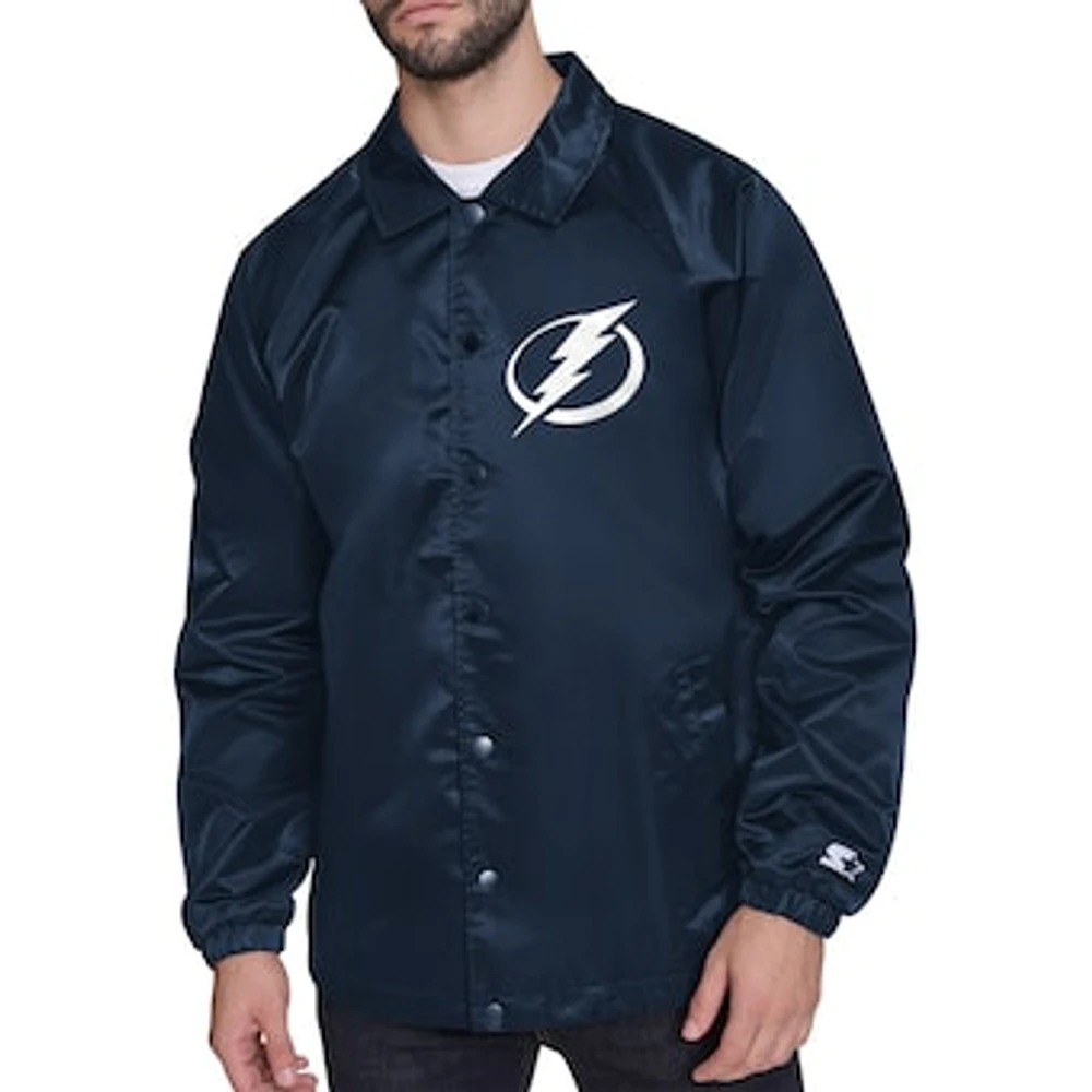 Men's Starter Navy Tampa Bay Lightning Printed Logo Coaches Full-Snap Jacket