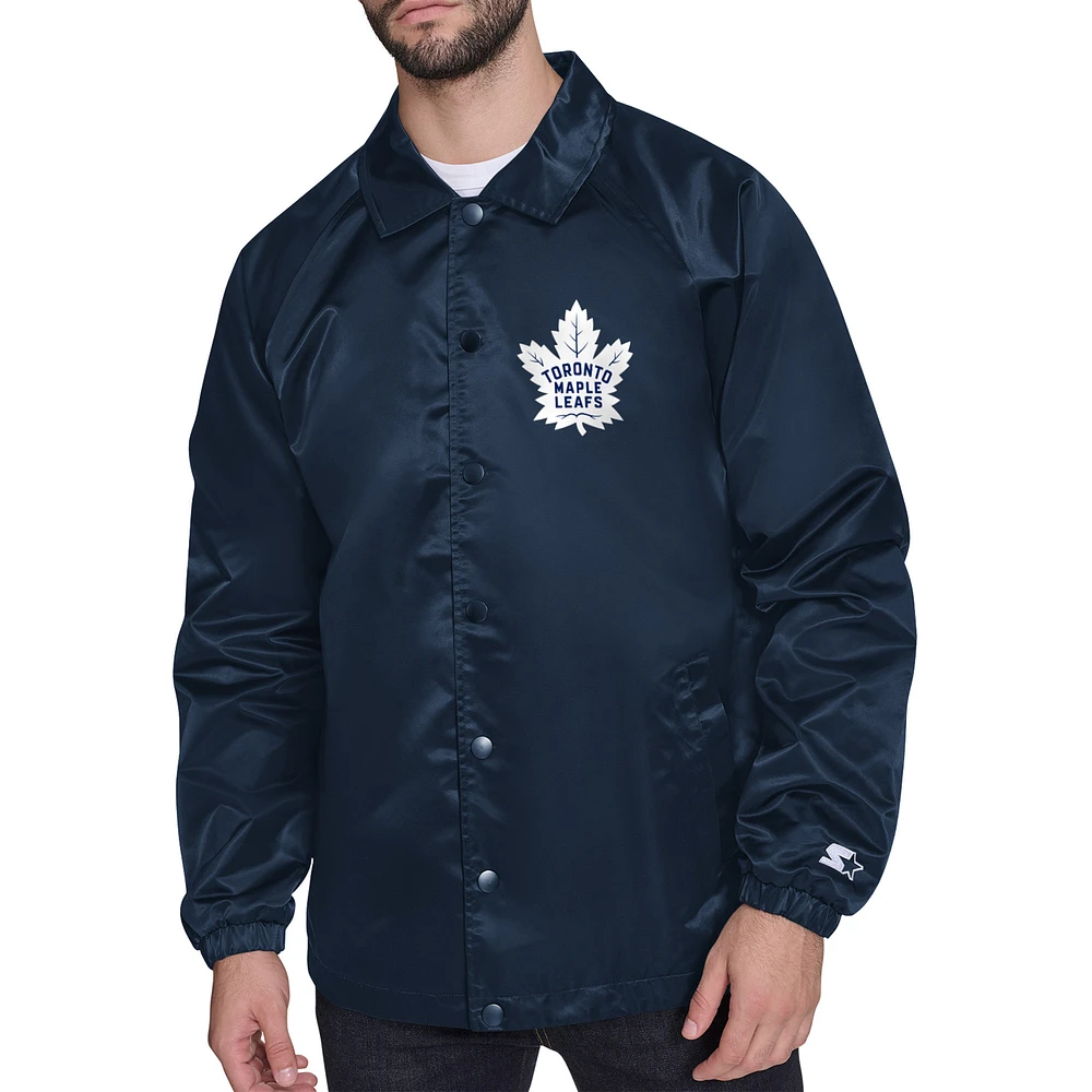 Men's Starter Navy Toronto Maple Leafs Printed Logo Coaches Full-Snap Jacket