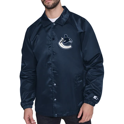 Men's Starter Navy Vancouver Canucks Printed Logo Coaches Full-Snap Jacket
