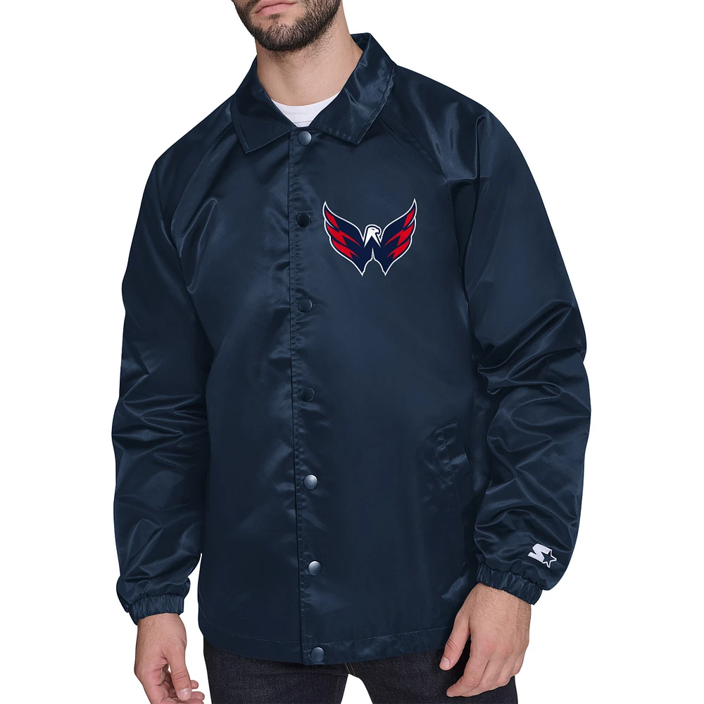 Men's Starter Navy Washington Capitals Printed Logo Coaches Full-Snap Jacket