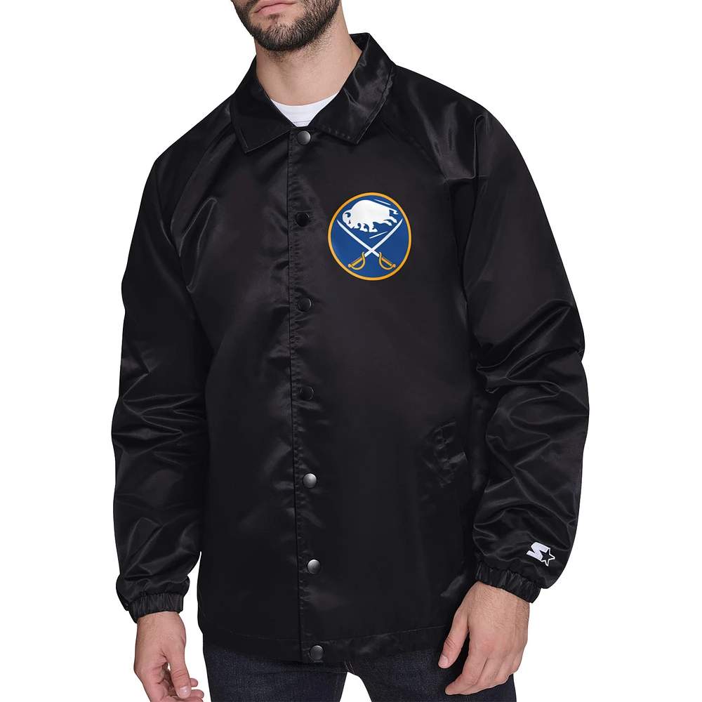 Men's Starter Black Buffalo Sabres Shield Team Logo Printed graphic Coaches jacket