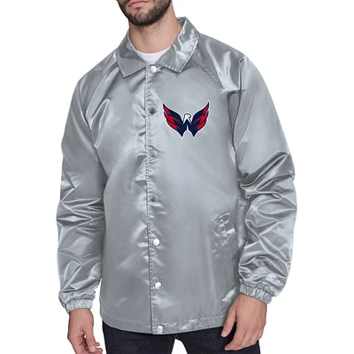 Men's Starter Gray Washington Capitals Printed Logo Coaches Full-Snap Jacket
