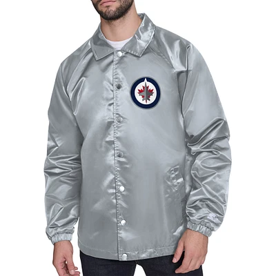 Men's Starter Gray Winnipeg Jets Printed Logo Coaches Full-Snap Jacket