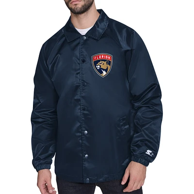 Men's Starter Navy Florida Panthers Printed Logo Coaches Full-Snap Jacket