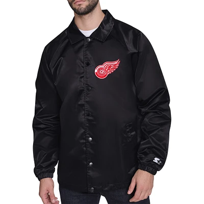 Men's Starter Black Detroit Red Wings Printed Logo Coaches Full-Snap Jacket