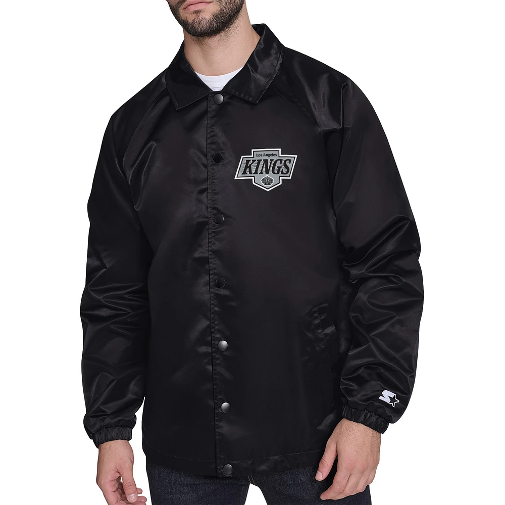 Men's Starter Black Los Angeles Kings Printed Logo Coaches Full-Snap Jacket