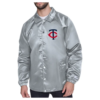 Men's Starter Gray Minnesota Twins Shield Logo Raglan Coaches Full-Snap Jacket