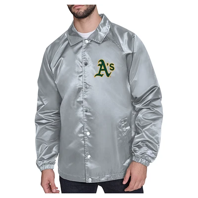Men's Starter Gray Oakland Athletics Shield Logo Raglan Coaches Full-Snap Jacket