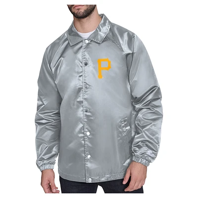 Men's Starter Gray Pittsburgh Pirates Shield Logo Raglan Coaches Full-Snap Jacket
