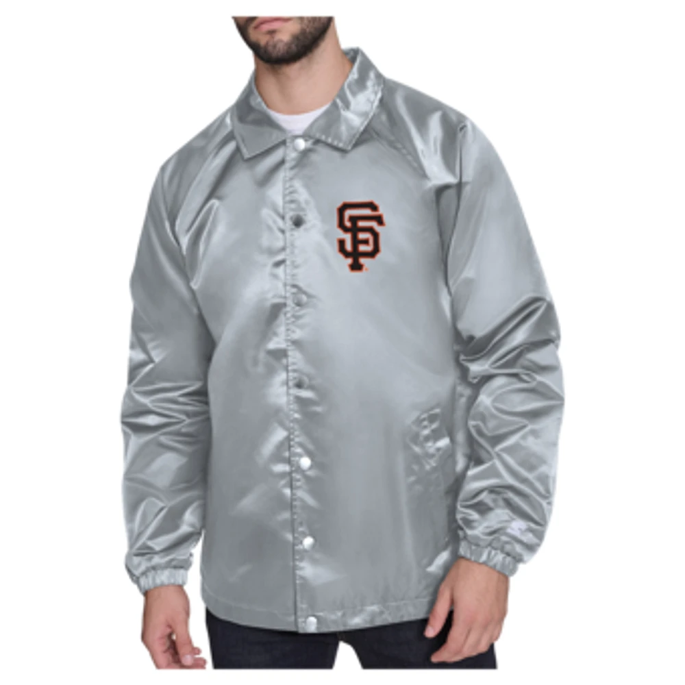 Men's Starter Gray San Francisco Giants Shield Logo Raglan Coaches Full-Snap Jacket