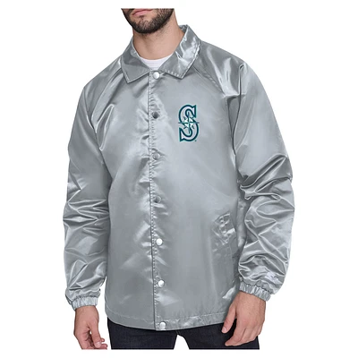 Men's Starter Gray Seattle Mariners Shield Logo Raglan Coaches Full-Snap Jacket