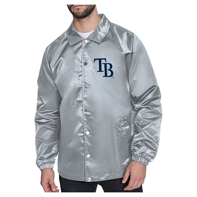 Men's Starter Gray Tampa Bay Rays Shield Logo Raglan Coaches Full-Snap Jacket