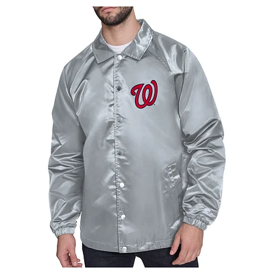 Men's Starter Gray Washington Nationals Shield Logo Raglan Coaches Full-Snap Jacket