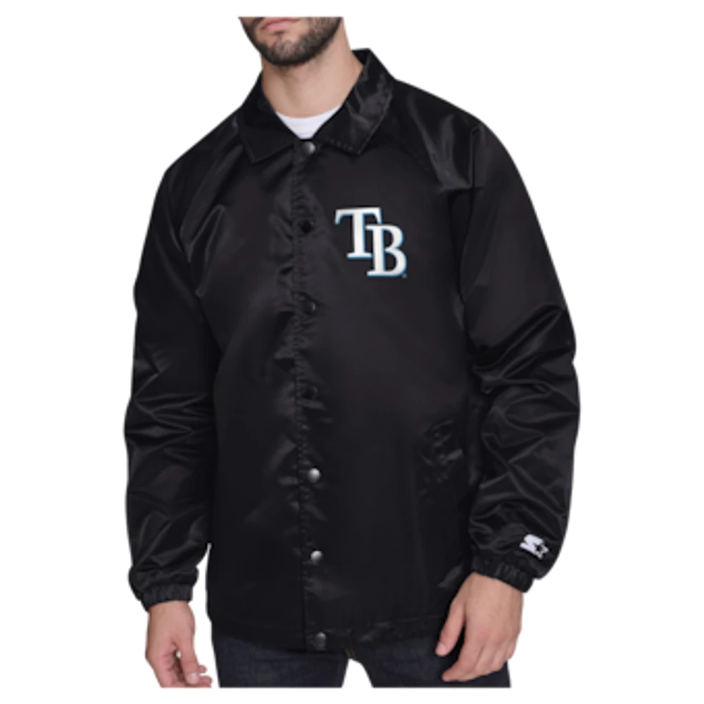 Men's Starter Black Tampa Bay Rays Shield Logo Raglan Coaches Full-Snap Jacket