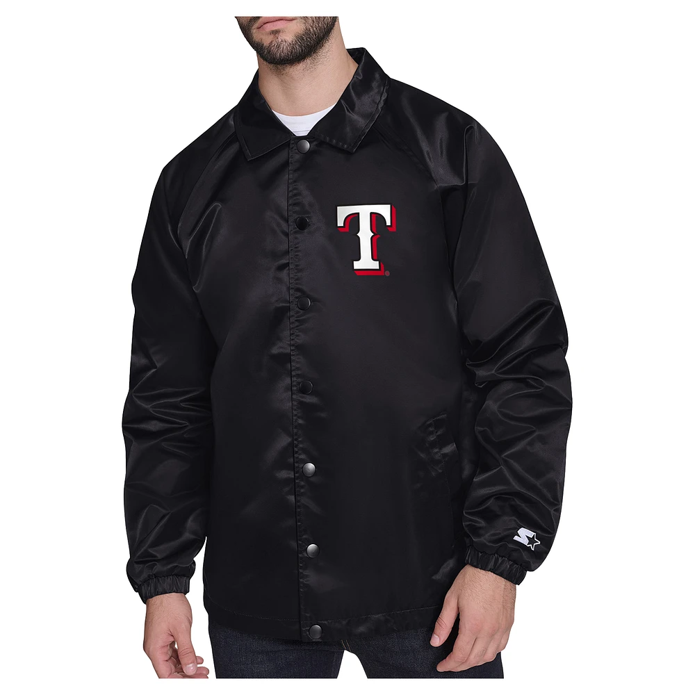 Men's Starter Black Texas Rangers Shield Logo Raglan Coaches Full-Snap Jacket