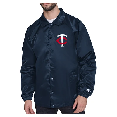 Men's Starter Navy Minnesota Twins Shield Logo Raglan Coaches Full-Snap Jacket