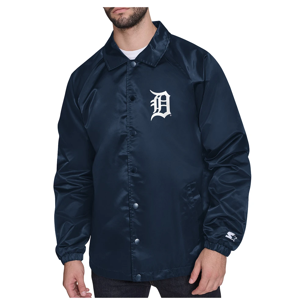 Men's Starter Navy Detroit Tigers Shield Logo Raglan Coaches Full-Snap Jacket