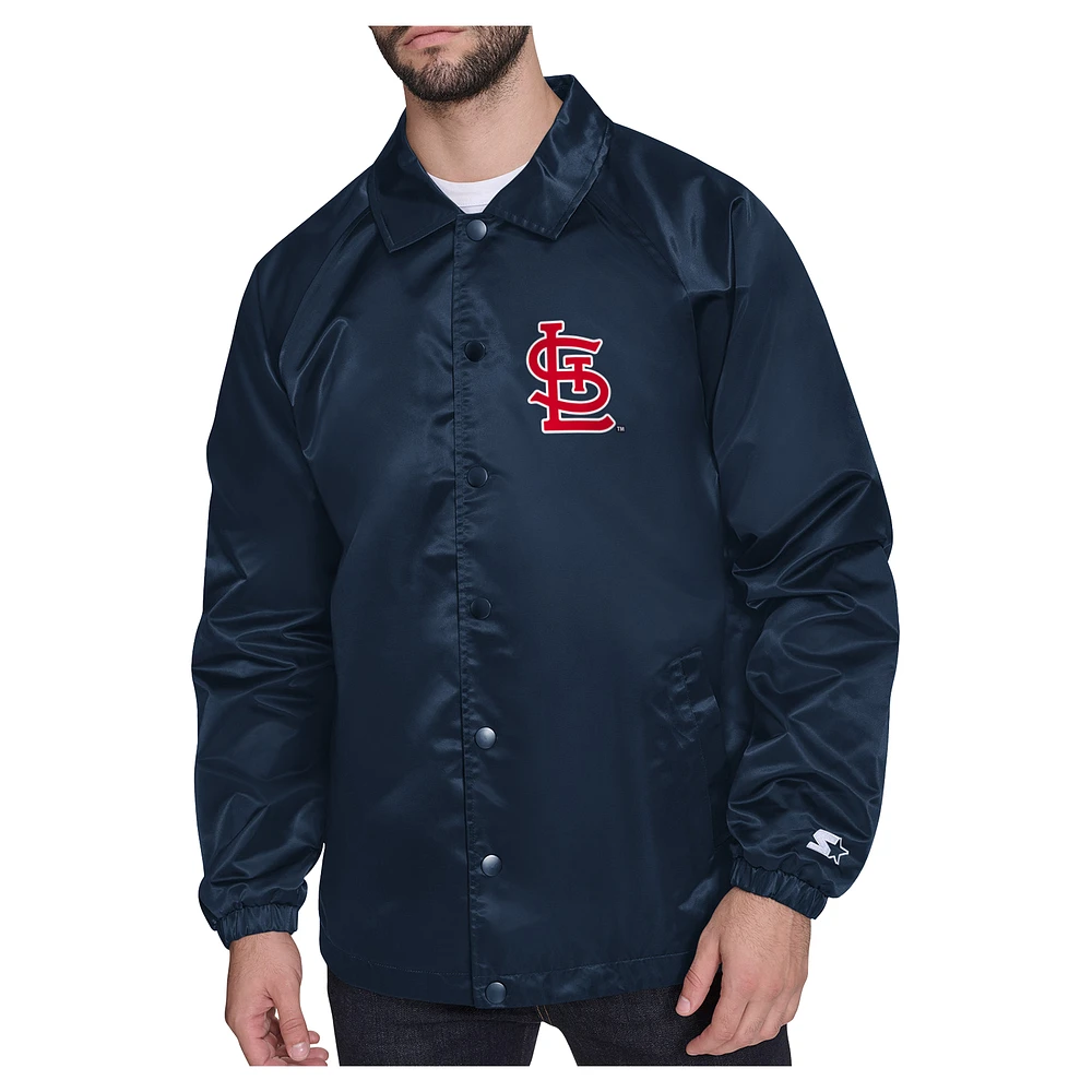 Men's Starter Navy St. Louis Cardinals Shield Logo Raglan Coaches Full-Snap Jacket