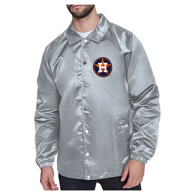 Men's Starter Gray Houston Astros Shield Logo Raglan Coaches Full-Snap Jacket