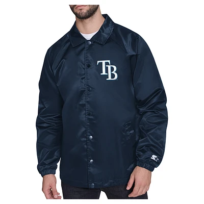 Men's Starter Navy Tampa Bay Rays Shield Logo Raglan Coaches Full-Snap Jacket