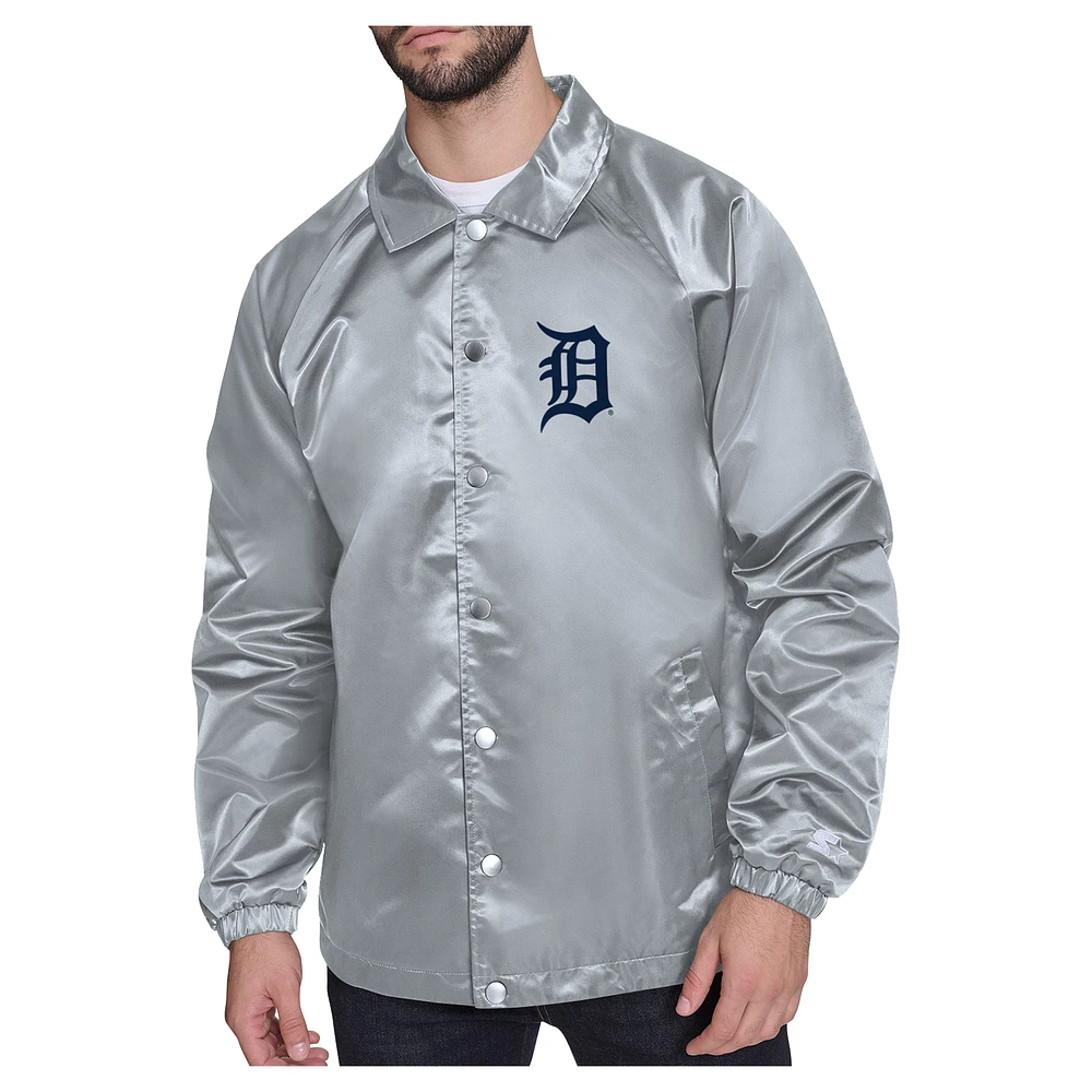 Men's Starter Gray Detroit Tigers Shield Logo Raglan Coaches Full-Snap Jacket
