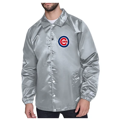 Men's Starter Gray Chicago Cubs Shield Logo Raglan Coaches Full-Snap Jacket